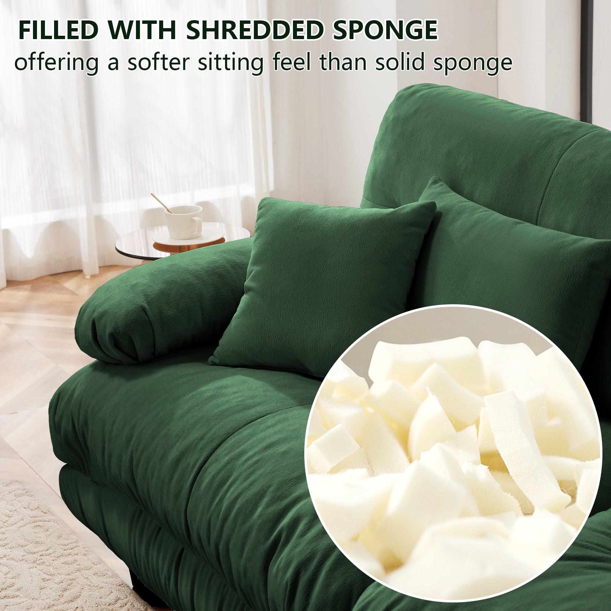 Luxury Modular Sectional Sofa Couch,Oversized L Shaped Cloud Couch For Living Room,Deep Seat Sofa Couch With Convertible Ottoman,Chenille Green