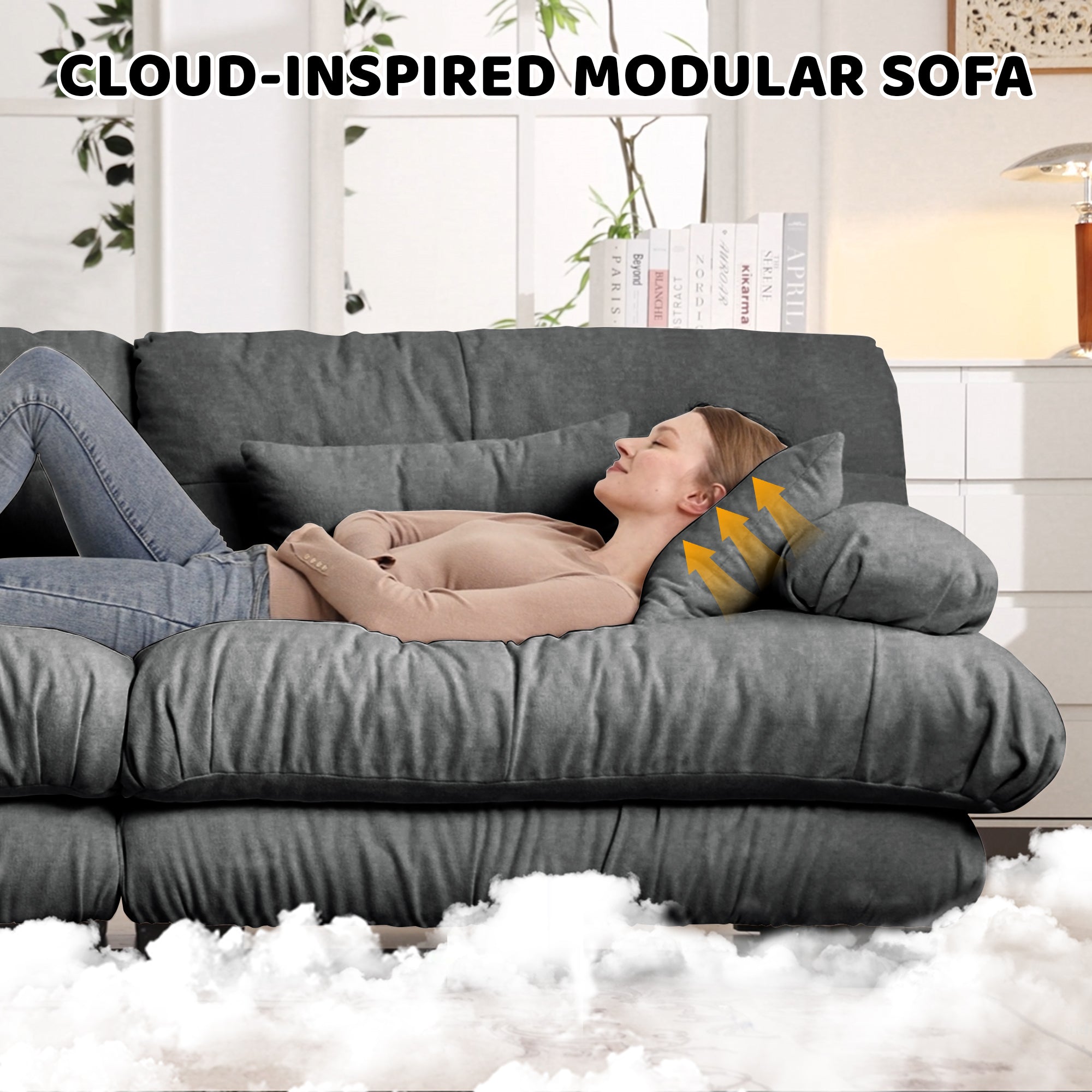 Luxury Modular Sectional Sofa Couch - Oversized U Shaped Cloud Couch For Living Room,Deep Seat Sofa Couch With 2 Ottomans ,Chenille Gray