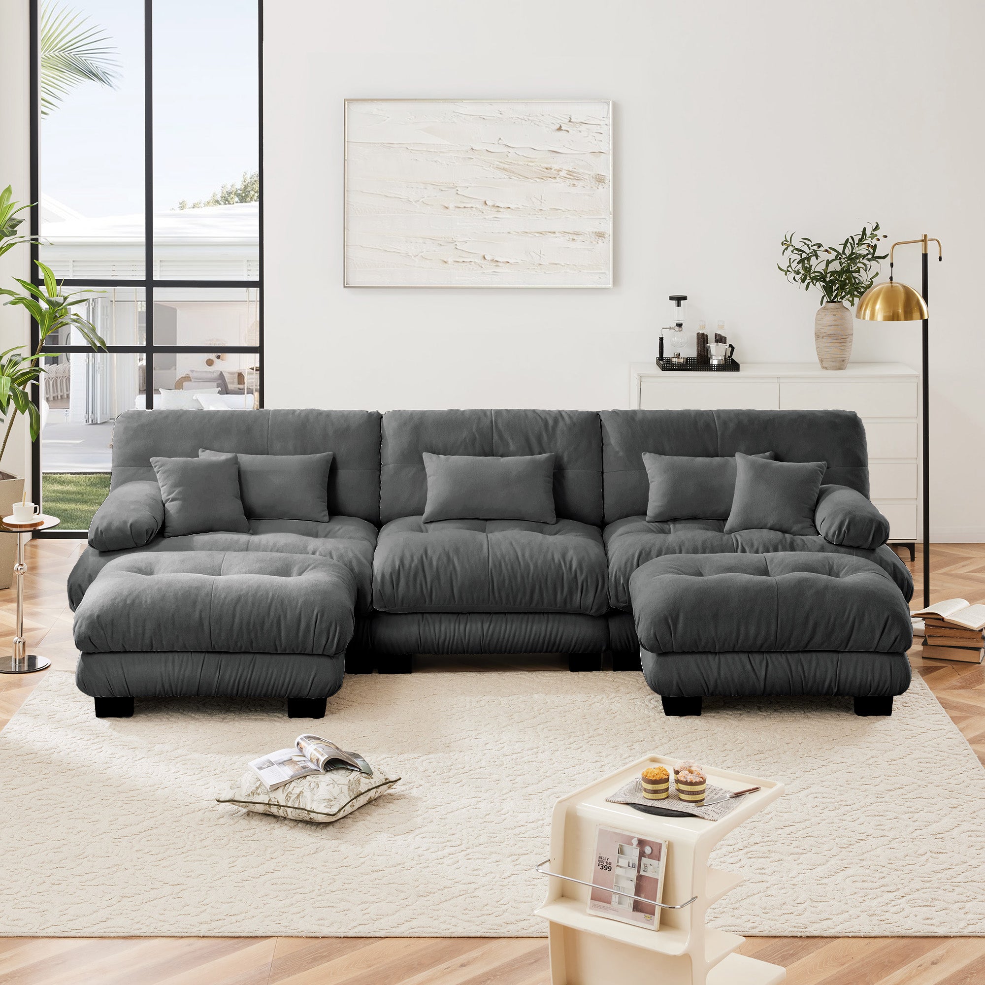 Luxury Modular Sectional Sofa Couch - Oversized U Shaped Cloud Couch For Living Room,Deep Seat Sofa Couch With 2 Ottomans ,Chenille Gray
