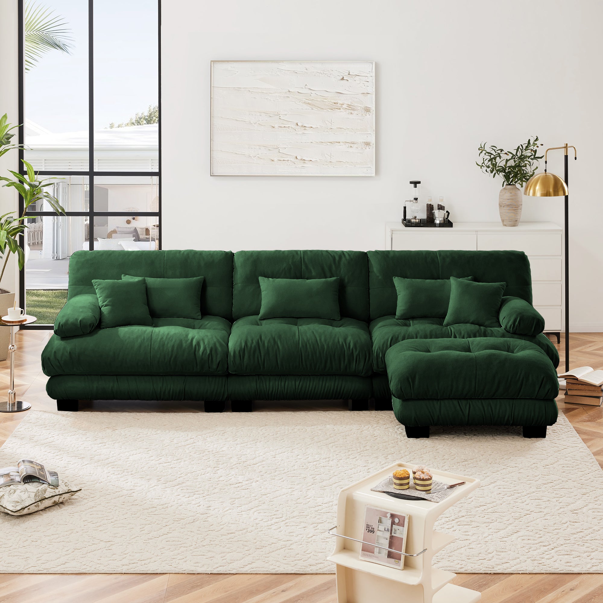Luxury Modular Sectional Sofa Couch,Oversized L Shaped Cloud Couch For Living Room,Deep Seat Sofa Couch With Convertible Ottoman,Chenille Green